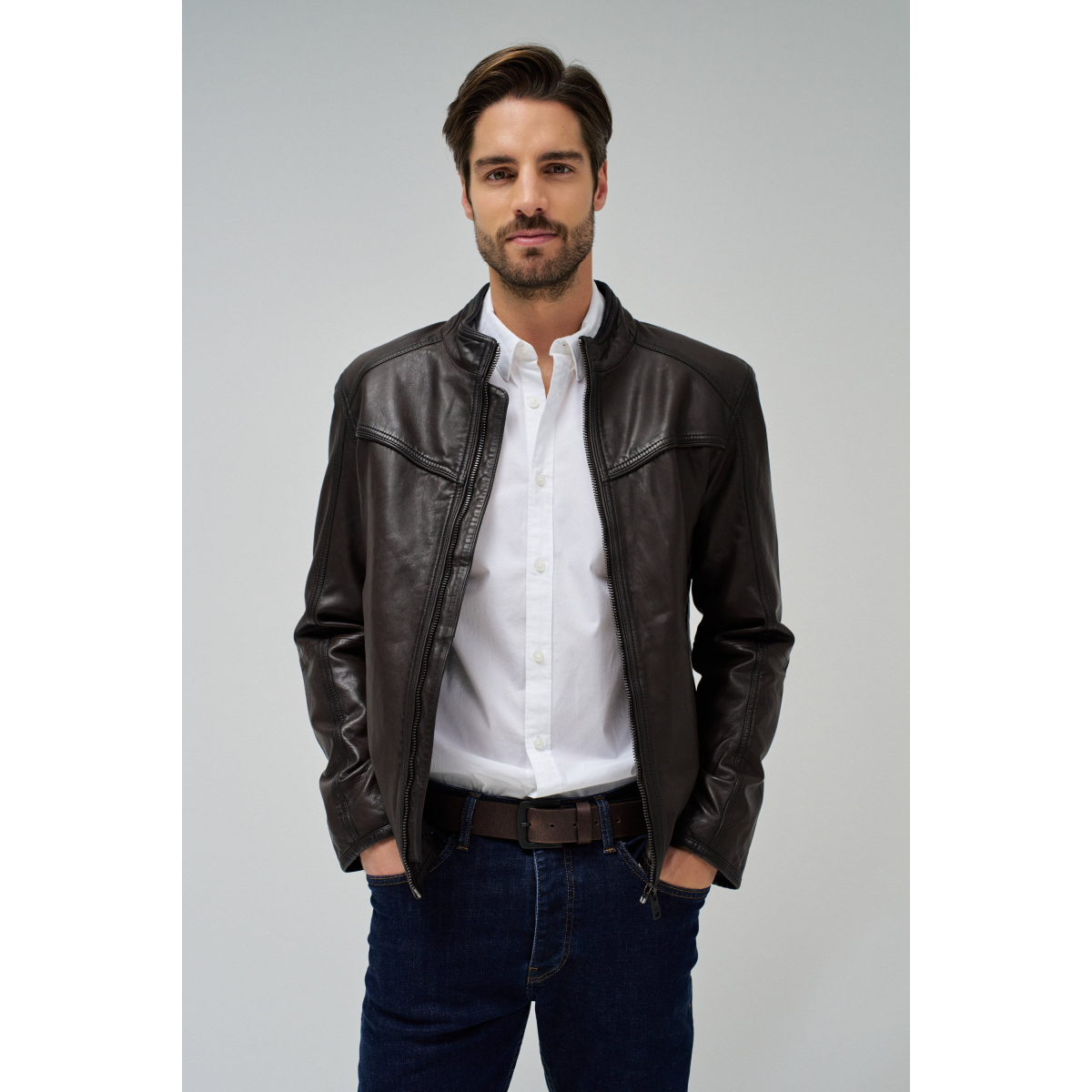 Jeans Man With Leather Jacket Hendrix: Vintage Brown Leather