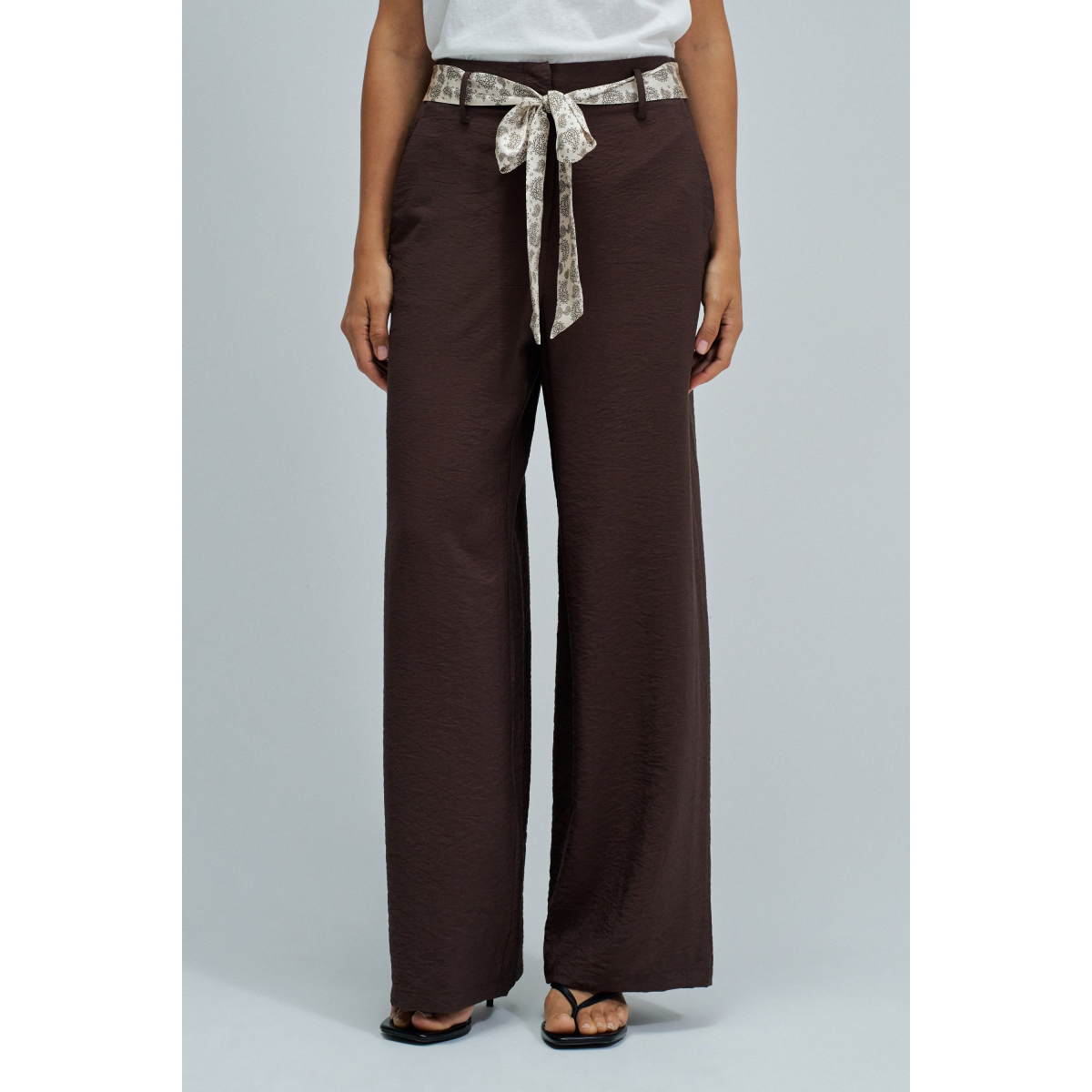 Brown Wide Leg Fluid Trousers | Regular Fit with Scarf - SALSA JEANS