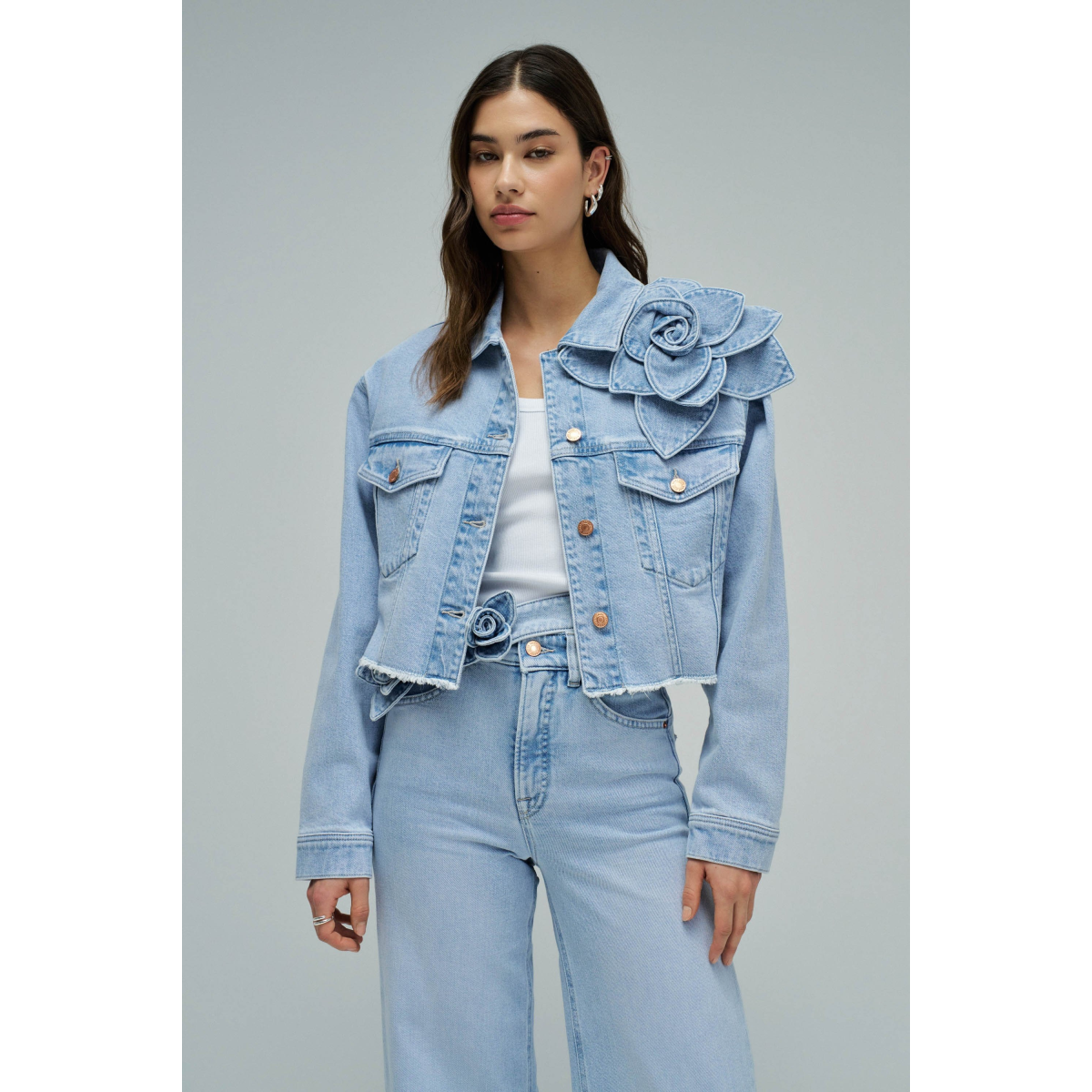 DENIM JACKET WITH FLORAL APPLIQUE - SALSA JEANS