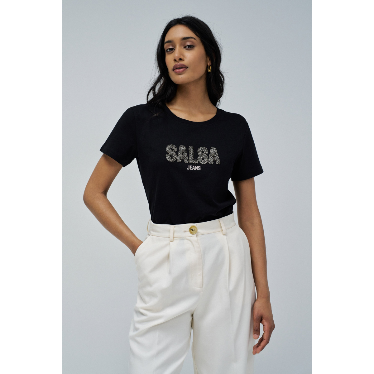 Salsa T-Shirt with Denim Floral Applique main image 1